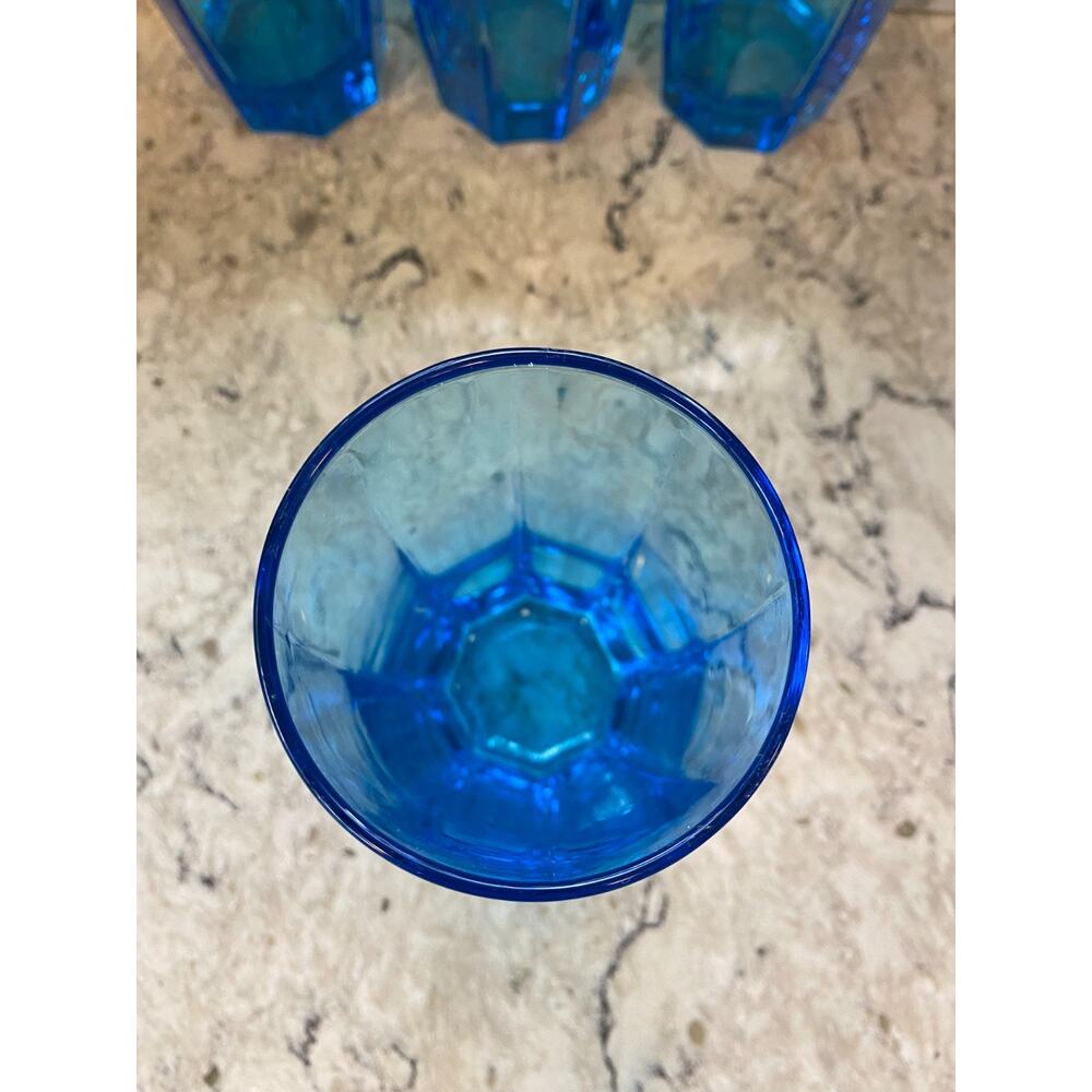 Vintage Set of 4 Cristar Amadeus Sky Blue Octagon Tumblers Blue Glasses 16 oz - Picture 7 of 9